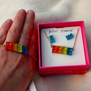 Betsy Johnson necklace, earrings, and bracelt set